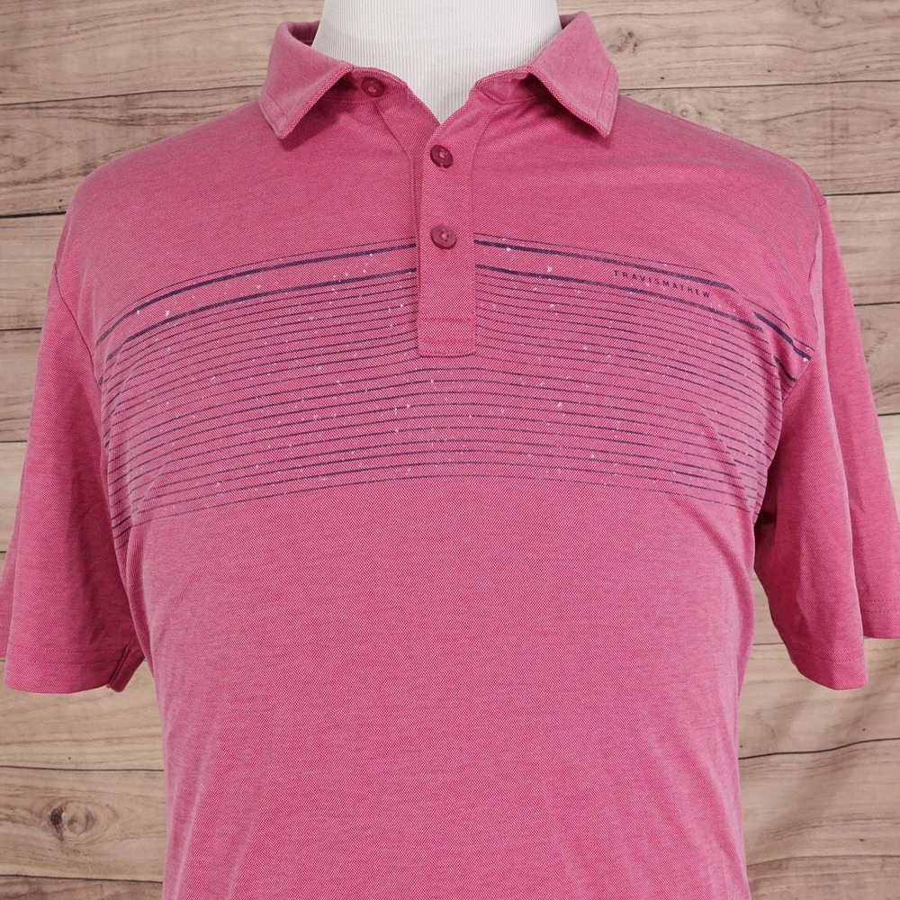 Travis‎ Mathew Polo Shirt Mens XL Red Cotton Polyester Striped Golf Knit Casual